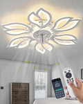 Modern Flower Ceiling Fan with Light, 24" Low Profile Flush Mount Fandelier with Remote & APP Control, Dimmable LED Ceiling Fan Lamp for Bedroom Living Room
