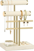 Jewelry Organizer Stand for Necklaces, Bracelets, Earrings, Rings, Beige | 3 Tier Velvet Bracelet Holder Display | Jewelry Organizers and Storage | Jewelry Tree | Jewelry Towers