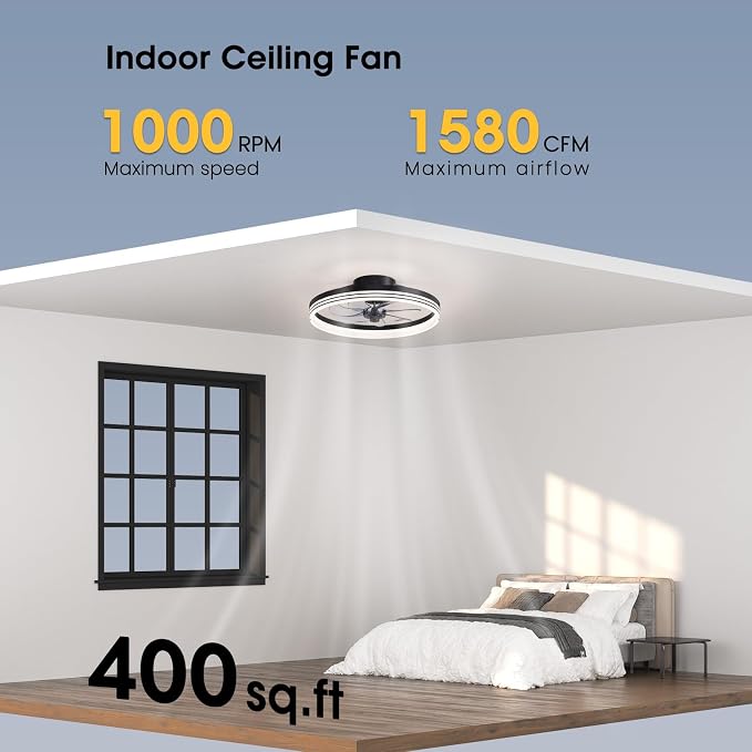 LUDOMIDE Ceiling Fans with Lights and Remote, 18'' Modern Low Profile Ceiling Fan, Dimmable LED Light, 6 Wind Speeds Flush Mount Ceiling Fans for Bedroom