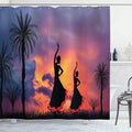 Ambesonne Spanish Shower Curtain, Silhouette of 2 Girls Dancing Flamenco with Dramatic Cloudy Sunset Sky Background, Cloth Fabric Bathroom Decor Set with Hooks, 69" W x 75" L, Salmon Pale Purple