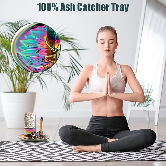 Incense Holder, Palo Santo Holder, Incense Holder for Sticks, 4 in 1 Ceramic Ash Catcher Tray for Smudge Meditation Yoga