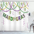 Ambesonne Mardi Gras Shower Curtain, Design with Fleur De Lis Hanging from Colorful Beads, Cloth Fabric Bathroom Decor Set with Hooks, 69" W x 70" L, Purple Green Yellow