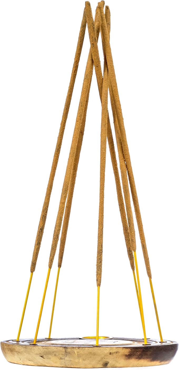 Om Incense Holder for 7 Incense Sticks and 1 Cone - for Meditation Room Decor, Spiritual Gifts, Meditation Accessories, Eclectic Home Decor - 4" Round Wood Burner with Painted Aum Symbol