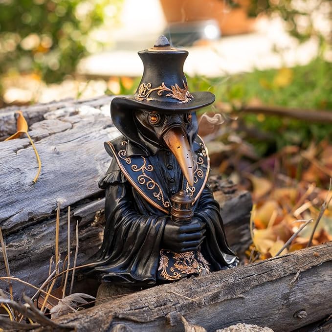 Pacific Giftware Dr. Plague Backflow Burner Gothic Resin Holder with Intricate Gold Accents Ideal for Aromatherapy Gift and Unique Home Decor 7.01" Tall