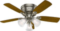 Hunter 42 inch Indoor Ceiling Fan No Light - Ceiling Fan without Light, Low Profile Flush Mount, 5 Blades, For Bedroom, Living Room, or Kitchen, Pull Chain - Low Profile IV 51060, Antique Pewter