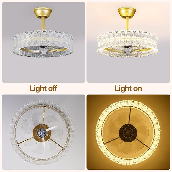 Depuley Crystal Ceiling Fans with Lights: 20" Gold Cagd Fan with Remote Control - Fandelier Fan Light for Girl's Bedroom Living Room Nursery