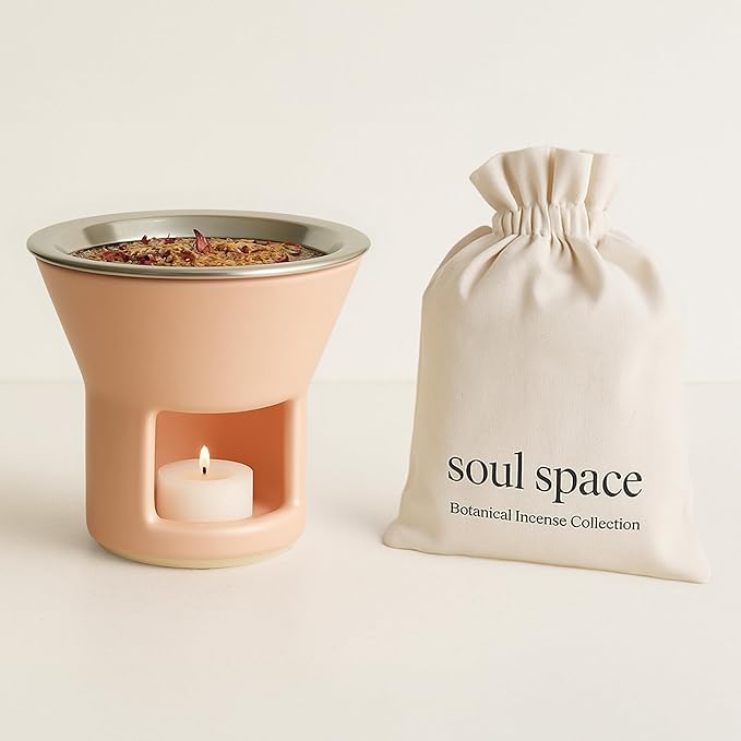 Soul Space Non Toxic Incense Holder/Burner & Incense Blends Starter Bundle| Scent Not Smoke: Zero Ash, Pure Aroma, Low-Smoke - Perfect for Heating Natural and Organic Incense | Color: Rose Quartz