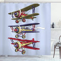 Ambesonne Airplane Shower Curtain, Retro Look 3 Biplanes Flies on a Background of The Pastel Sky Ink Paint Old Fashioned Travel Print, Cloth Fabric Bathroom Decor Set with Hooks, 69" W x 84" L, Aqua