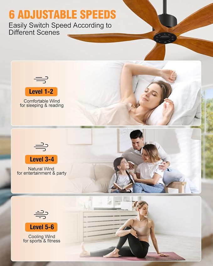52" Ceiling Fan Without Lights 5Blades Ceiling Fans with Remote LightWalnut | Ceiling Fan Without Lights for Patios Indoor, ETL Listed, Timer, 6 Speeds, 3 Color, Reversible Quiet DC Motor, Under 25dB