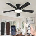 ZMISHIBO 42 Inch Ceiling Fans with Lights, Flush Mount Low Profile Ceiling Fan with 6 Speeds & 3CCT, Smart Remote&APP Control, Dimmable 24W LED Light, Quiet DC Motor for Living Room Bedroom,Black