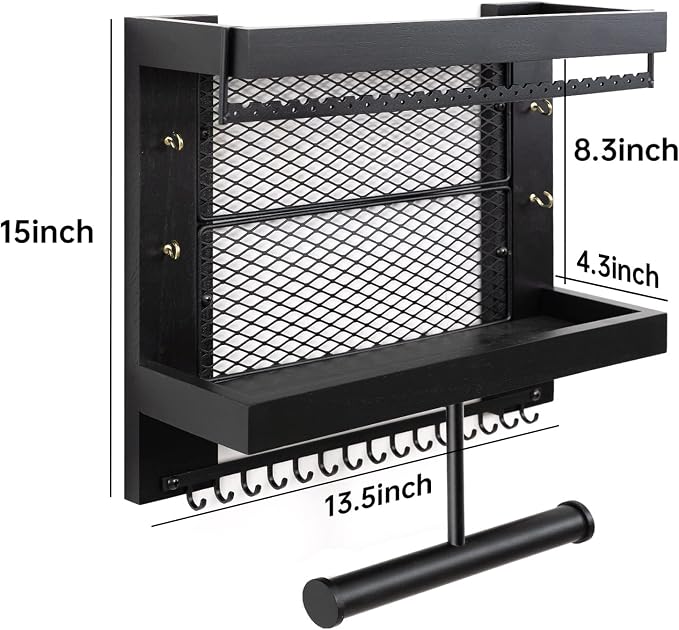 Pinzoveco Hanging Jewelry Organizer Wall Mounted With Wall Jewelry Organizer Holder For Necklaces Bracelet Earrings Ring (Black)