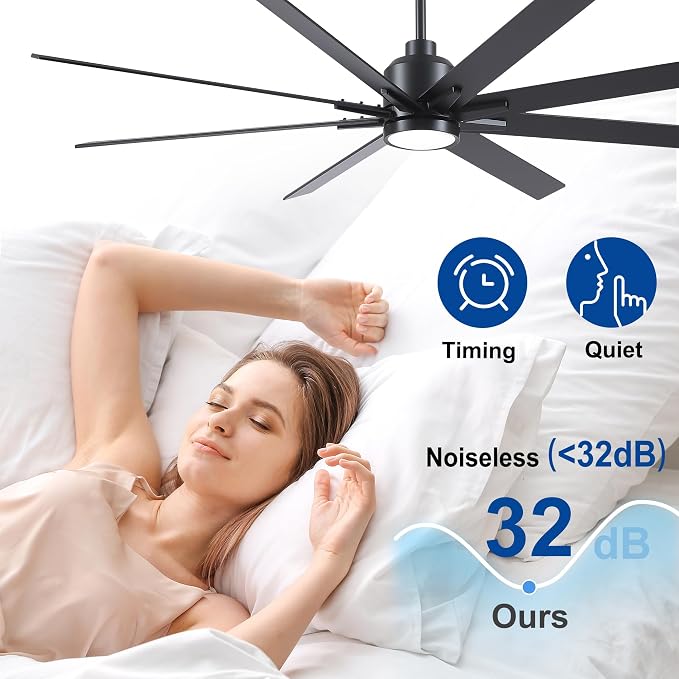 Rayqueen 72 Inch Black Ceiling Fans with Lights and Remote,Includes Downrod | Black Blades,6 Speed Reversible DC motor,3-color temperature dimmable LED.5.9/11.8/23.6 inch downrod