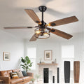 Depuley 52-Inch Ceiling Fans with Lights: Caged Ceiling Fans Dual Finish 5 Blades - Farmhouse Ceiling Fan with Remote Control for Rustic Living Room Outdoor Patio Reversible (Black Walnut)