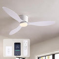LUDOMIDE Ceiling Fans with Lights,52 Inch Low Profile Ceiling Fan with Wall Control and Remote Control,Dimmable,Flush Mount Ceiling Fan with Noiseless DC Reversible Motor for Bedroom Indoor Use
