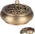 Brass Incense Burner with Lid, Antique Incense Holder Censer Incense Burner Bowl with Lid for Coils Stick Incense Home Office Decor Indoor Ornament Handicraft