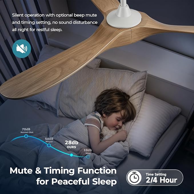 Ceiling Fans with Lights, 60 Inch Wooden Ceiling Fans with App Voice Remote Control, 6 Speed Quiet Fan, Dimmable Light Flush Mount Ceiling Fan for Bedroom Living Room, Natural Wood
