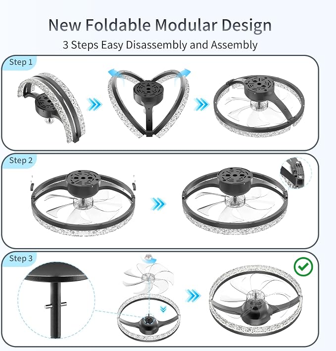Ceiling Fans with Lights and Remote, 20" Low Profile Flush Mount Ceiling Fan, 3000-6500K Dimmable LED Fandelier, 6 Quiet Speeds for Bedroom