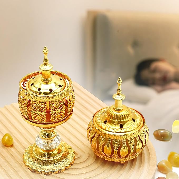2 PCS Metal Incense Burner Vintage Cone Incense Burner Incense Stick Holder Antique Arabic Incense Burner Pot for Yoga SPA Home Decor