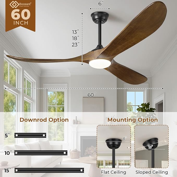 60" Ceiling Fans with Lights and Remote Control, Outdoor Ceiling Fan with Lights High CFM Dimmable Quiet 3 Blade Wood Walnut Ceiling Fan,Oil Rubbed Bronze