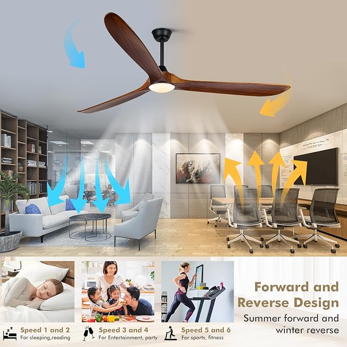 82 inch Large Ceiling Fan with Light, Outdoor Ceiling Fan for Patio with Light, Solid Wood Propeller Large Ceiling Fans with Lights, Quiet DC Motor High CFM for Patios Farmhouse Exterior