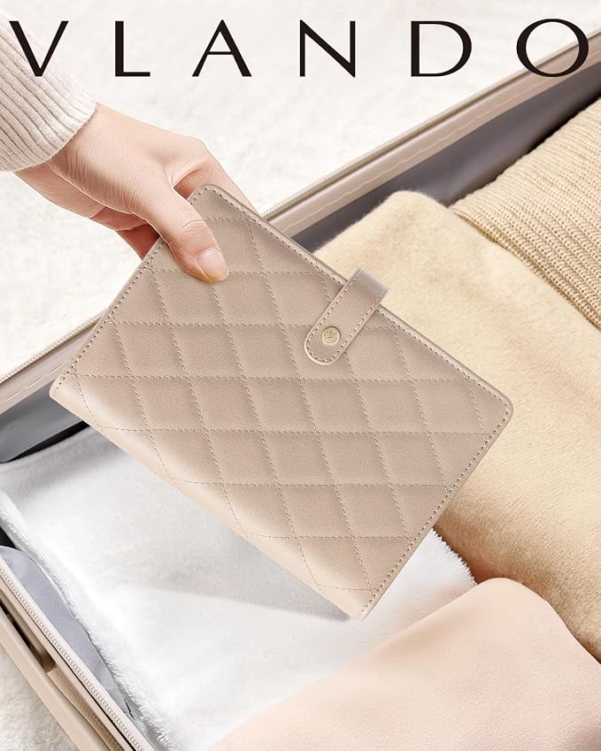 VLANDO Travel Jewelry Organizer Case,Jewelry Storage Book Ring Binder with Clear Zipper Velvet Pouch Bag for Traveling,Rings,Necklace,Earrings,Bracelets,Brooches-Toffee
