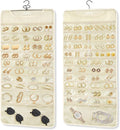 FOREGOER Hanging Jewelry Organizer with 88 Zippered Pockets, Dustproof Foldable for Travel, Accessories Organizer for Holding Jewelries Earring Organizers and Storage (Beige)