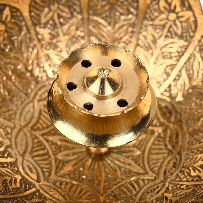 Aditri Creation Brass Incense Holder Lotus Stick Incense Burner and Cone Holder with Ash Catcher Agarbatti Stand, Holder Artistic Lotus Flower Censer Plate Tray for Pooja Decoration(Golden)(4 Inches)