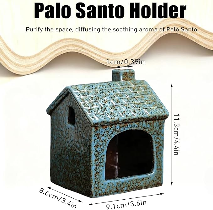 Ceramic Mini Chiminea Palo Santo Burner | Sage & Incense Cone Holder | Stable Smudge Bowl for Zen Altar, Meditation, Yoga | Home Decor & Gift (Blue)