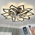 15Leaves-Black Flower Modern CeilingFans with Lights, Low Profile Ceiling Fan with Remote for Bedroom, Flush Mount Ceiling Fan with LED Dimmable Light,6-Speeds, Timing CeilingFan Light