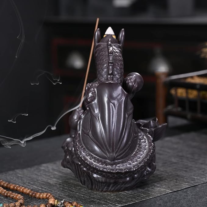 Dragon Backflow Incense Burner Waterfall Incense Holder Aromatherapy Ornament Handmade Ceramics Gift Home Decor, with 10 Backflow Incense Cones for Waterfall Burner