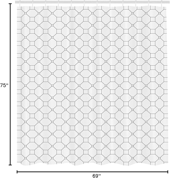 Ambesonne Geometric Shower Curtain, Minimal Simple Image with Hexagonal Stripes and Lines Modern Art Print, Cloth Fabric Bathroom Decor Set with Hooks, 69" W x 75" L, White