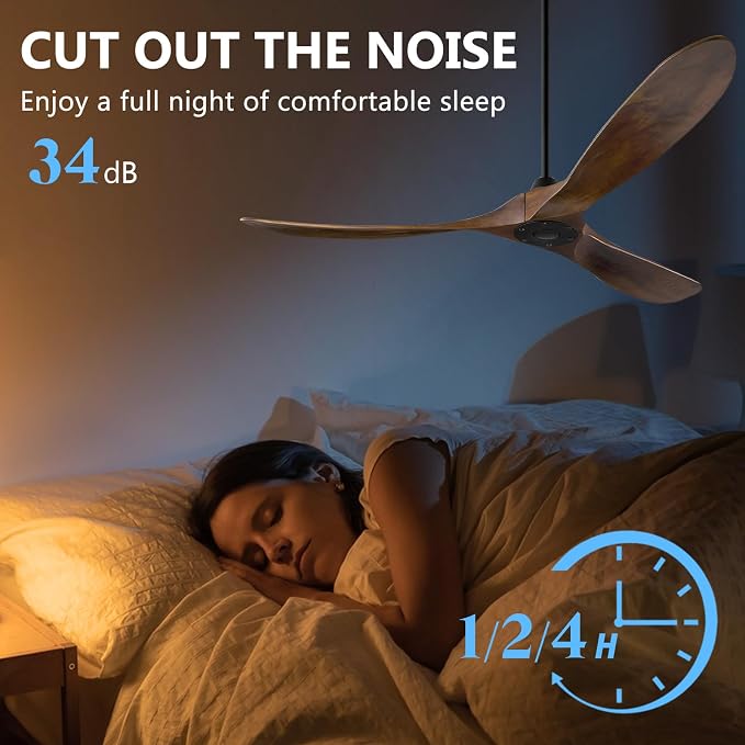 Eliora Ceiling Fan without Light, 60 Inch Wood Ceiling Fan no Light with Remote Wall Switch, Outdoor Fan for Patio, Porch, Bedroom, 6 Speed, Quiet DC Motor, ETL Listed-Deep Walnut
