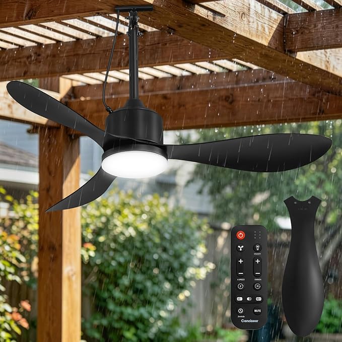 Conciseer 42 Inch Outdoor Ceiling Fan with Lights and Remote, Waterproof，6 Speed Quiet DC Motor