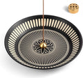 Incense Holder for Sticks, Palo Santo, Sage, 6.7" Incense Stick Holder with 9 Incense Holes, Ceramic Incense Holder with Ash Catcher for Meditation Yoga Relaxation Home Decor (Black)