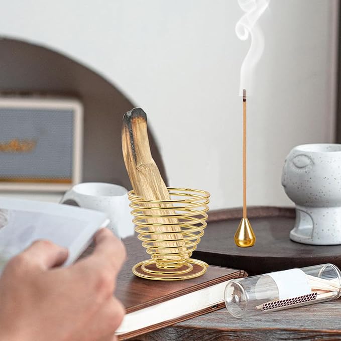 5 in 1 Incense Burner, 7 Chakra Crystal Tree Incense Holder Palo Santo Holder Sage Burner for Incense Sticks Brass Ash Catcher for Yoga Meditation Home Decor