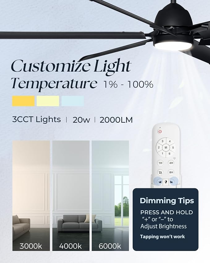 60 Inch Aluminum Smart Ceiling Fan with Alexa APP,Large Black Ceiling Fan with Remote,3CCT,6 Speed,Quiet DC Motor Metal Outdoor Indoor Fan for Patio,Living Room,Bedroom