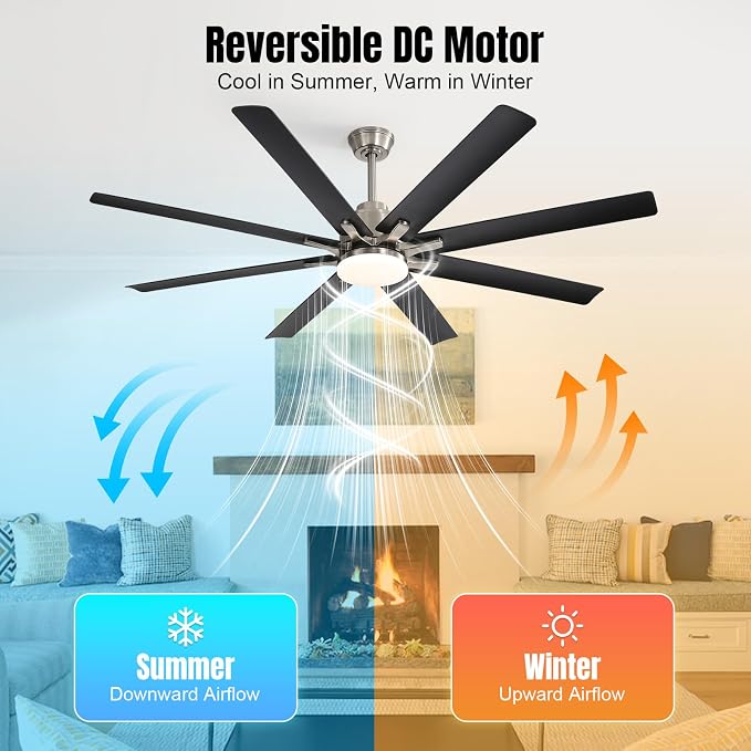 Sofucor 52 Inch Ceiling Fans with Lights and Remote, Modern Black Indoor/Outdoor Ceiling Fan with Quiet Reversible DC Motor, Dimmable LED, 8 Blades Ceiling Fan Light for Bedroom, Living Room, Patio