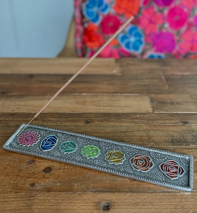 Chakras Incense Holder Silver Stick Incense Burner for Yoga, Meditation, Chakra Alignment, Ash Catcher, Handmade Spiritual Gift, Home Decor Incense Burner for Sticks