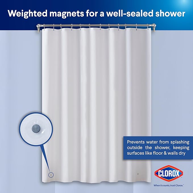 Clorox Shower Curtain Liner, Premium Medium-Weight Durable Waterproof 6g PEVA for Bathroom with Weighted Magnets, Extra Long 72" x 78", Frosty 1 Pack