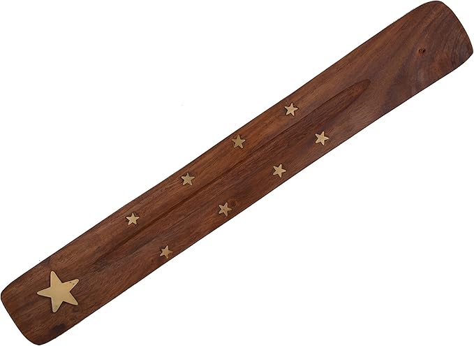 ® Wooden Incense Burner Flat Ash Catcher Assorted Designs with Brass Inlay (6)