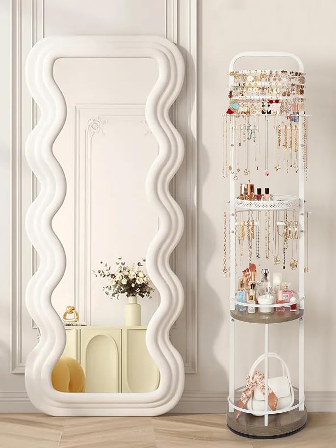 Jewelry Holder Organizer, Floor Jewelry Organizer with Earring Organizer Necklace Holder, Rotating Jewelry Stand Necklace Display Earring Storage, Large Hanging Jewelry Tree for Jewlery Bracelet Ring