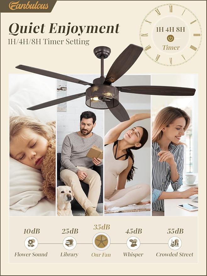 Fanbulous Farmhouse Ceiling Fans with Lights and Remote, 60 Inch Industrial Caged Ceiling Fans for Living Room Bedroom Kitchen, 6 Speed Reversible Quiet DC Motor, Dual Finish 5 Blades，Oil Bronze