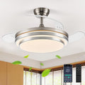 FIDGRA 42 Inch Fandelier Ceiling Fan with Light, Retractable Ceiling Fan with Lights for Bedroom Living Room Dinning Room, Chandelier with Fan 6 Speed, 3 Color Temperature-Brushed Nickel