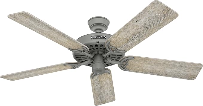 Hunter Original, Outdoor or Indoor, Ceiling Fan, 52 inch, Matte Silver | No Light, Standard Mount, Pull Chain, 5 Blades, For Living Room, Patio, Porch, Garage, 51123