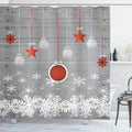 Ambesonne Christmas Shower Curtain, Traditional Celebration Theme Pendant Stars Baubles Ornate Snowflakes, Cloth Fabric Bathroom Decor Set with Hooks, 69" W x 70" L, Grey Red White