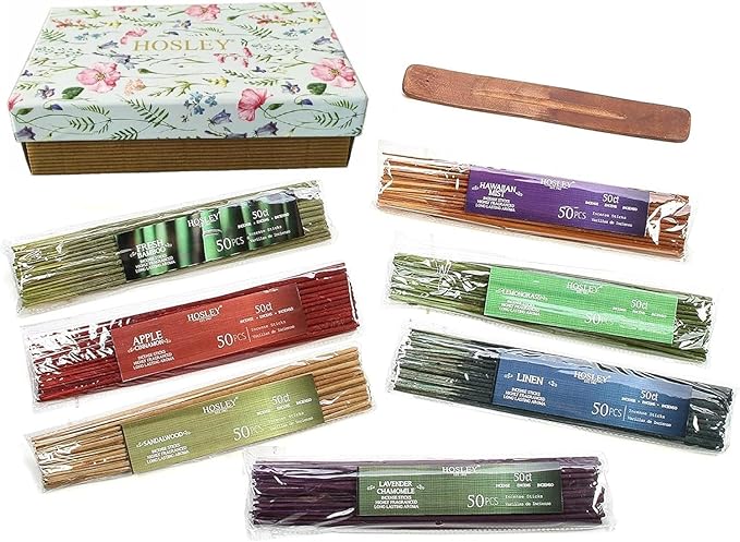 Hosley Assorted Incense Sticks – 350 Pack in Gift Box Fragrances Include Apple Cinnamon, Frankincense, Sandalwood, Myrrh, Bamboo, Patchouli, Lavender & Chamomile for Meditation & Aromatherapy