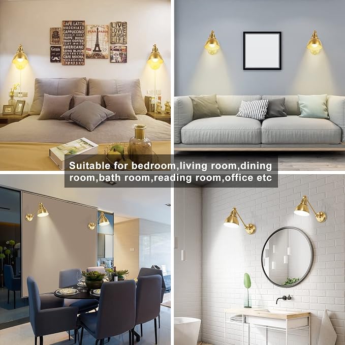 GOODATE Plug in Wall Sconces Set of Two with Remote, Stepless Colors 2700K-6500K & Stepless Dimming, Premium Golden Finish, Plug in Wall Light with Night Light & Timer, LED Bulbs Included