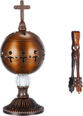 Zonon 1 Set Incense Burner with Tong, Frankincense Charcoal Incense Stand Holder, Ideal for Yoga, Spa, Aromatherapy, Home and Christian Church Censer (Red Copper,Retro)