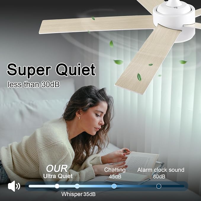 POCHFAN 60 Inch White Ceiling Fans with Lights and Remote Control,Quiet Modern Ceiling Fan for Bedroom,Living Room, Dining Room,Dimmable 3-Color Temperatures 6-Speed