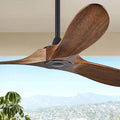 52 Inch Outdoor Ceiling Fans Without Lights, Wood Ceiling Fan no Light with Remote Control and Quiet BLDC Motor, Indoor 3 Blade Propeller Fan Damp Rated for Rustic Patios Farmhouse Porch, Dark Walnut